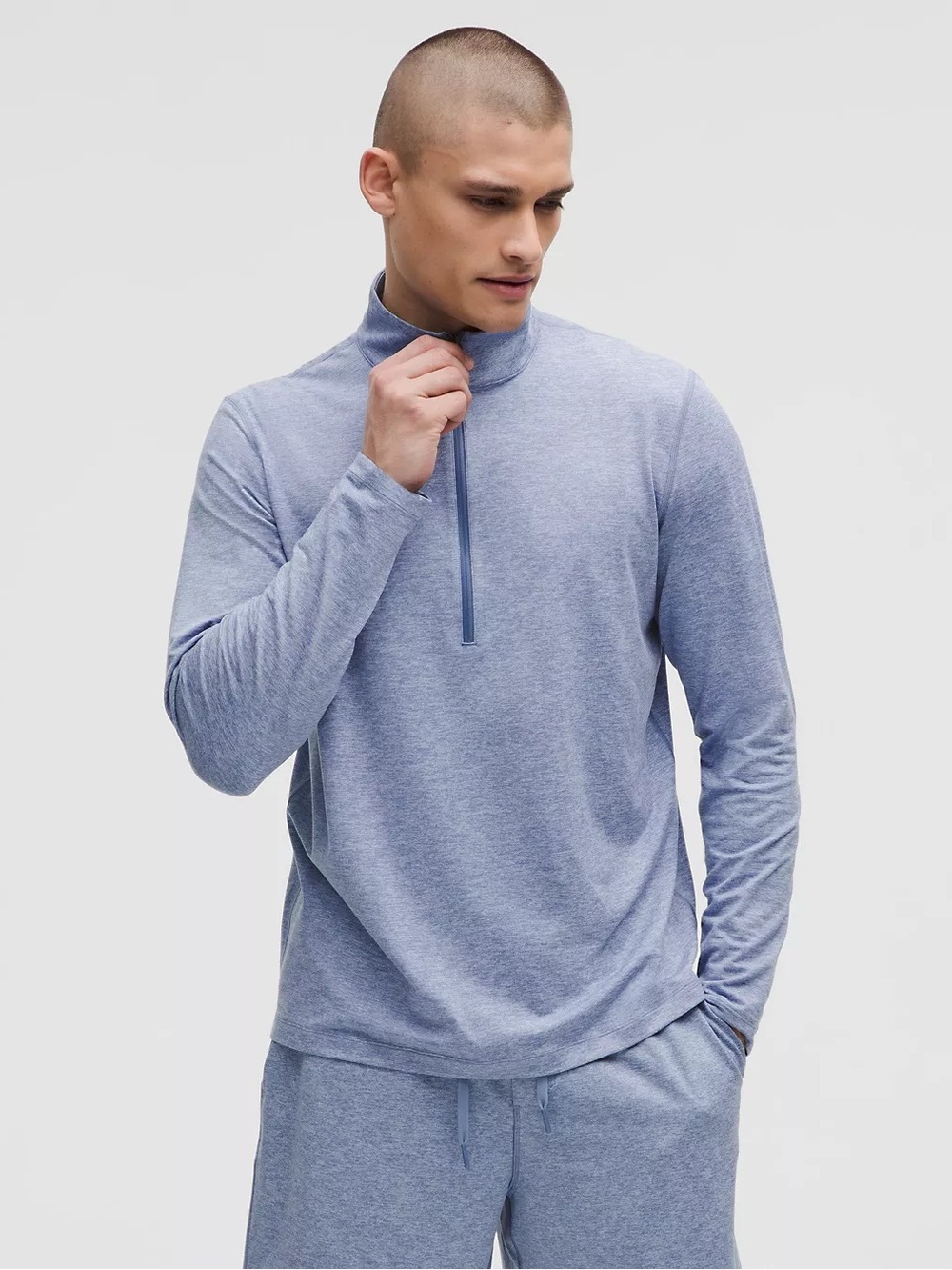 Lululemon Soft Jersey Half Zip Heathered Washed Denim Blue Men’s L NWT